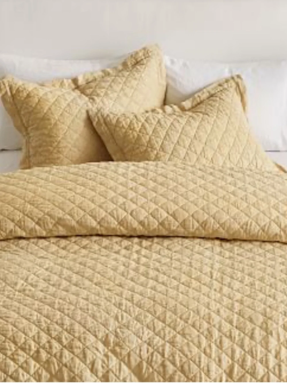 Pottery Barn Belgian Flax Linen Diamond Quilted Shams KING Daffodil 1